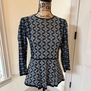 Antonio Melani - Geometric Navy and White Patterned Women's Sweater - Size XS